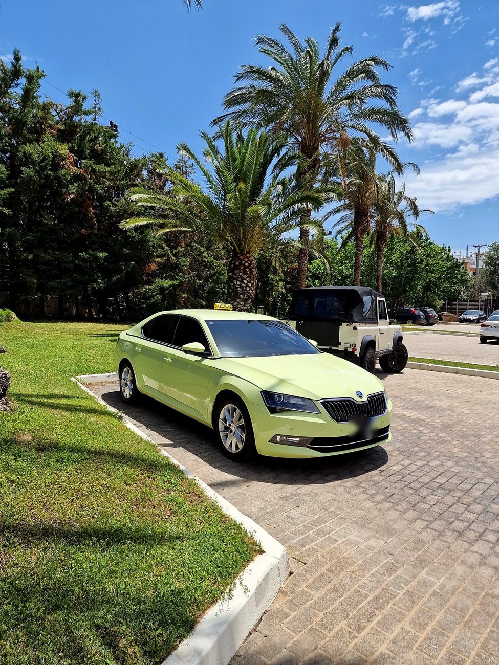 Taxi under palm trees